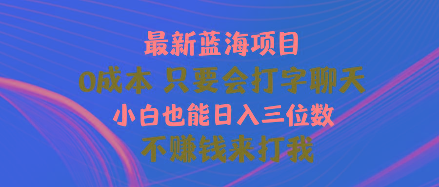 最新蓝海项目 0成本 只要会打字聊天 小白也能日入三位数 不赚钱来打我-有道资源网