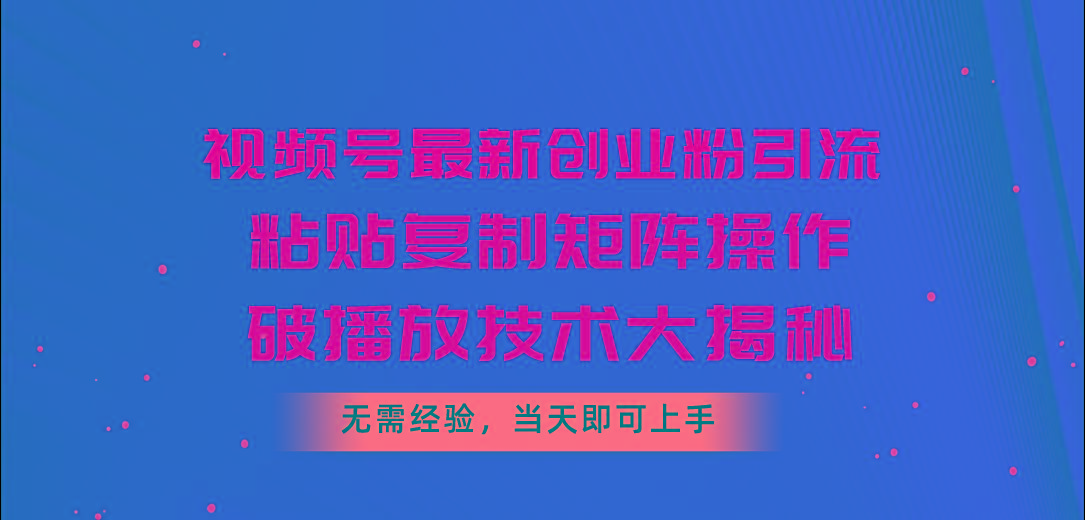 视频号最新创业粉引流，粘贴复制矩阵操作，破播放技术大揭秘，无需经验…-有道资源网