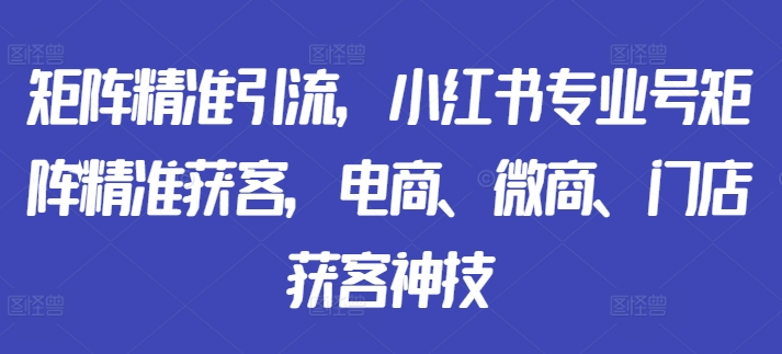 矩阵精准引流，小红书专业号矩阵精准获客，电商、微商、门店获客神技-有道资源网