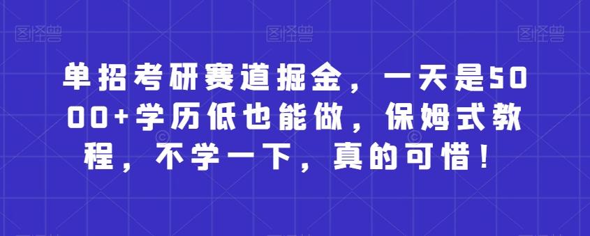 单招考研赛道掘金，一天是5000+学历低也能做，保姆式教程，不学一下，真的可惜！-有道资源网