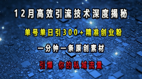 最新高效引流技术深度揭秘 ，单号单日引300+精准创业粉，一分钟一条原创素材，引爆你的私域流量-有道资源网