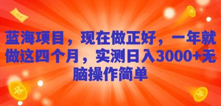 蓝海项目，现在做正好，一年就做这4个月，实测日入3000+，无脑简单操作！-有道资源网