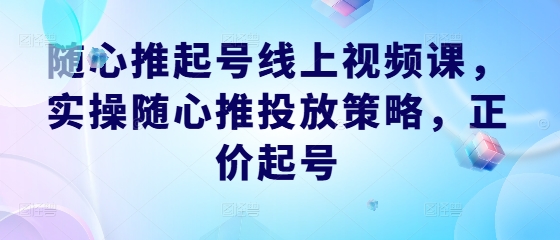 随心推起号线上视频课，实操随心推投放策略，正价起号-有道资源网