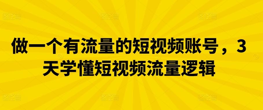 做一个有流量的短视频账号，3天学懂短视频流量逻辑-有道资源网