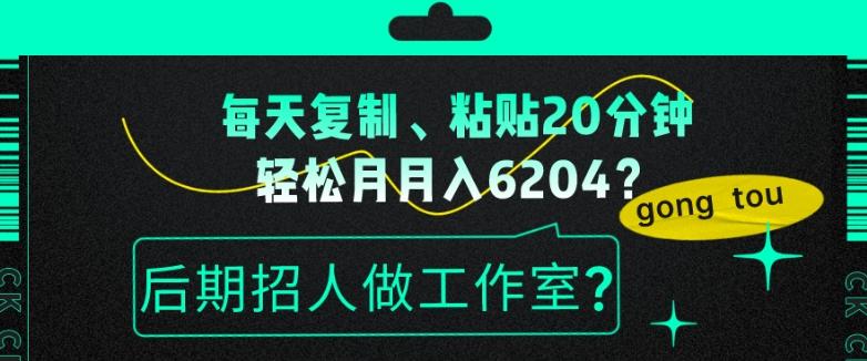 每天复制、粘贴20分钟，轻松月入6204？后期招人做工作室？-有道资源网