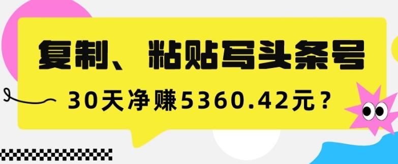 复制、粘贴写头条号，10分钟1篇，30天净赚5360.42元？-有道资源网