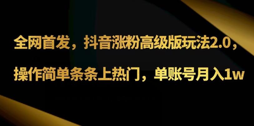 抖音涨粉高级版玩法3.0，操作简单条条上热门，单账号月入1w可批量矩阵（附1500素材）-有道资源网