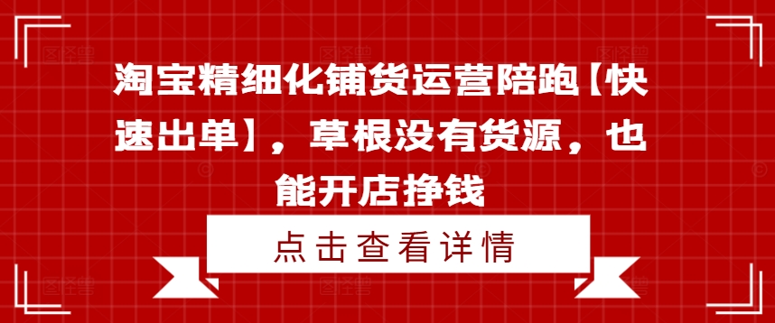 淘宝精细化铺货运营陪跑【快速出单】，草根没有货源，也能开店挣钱-有道资源网