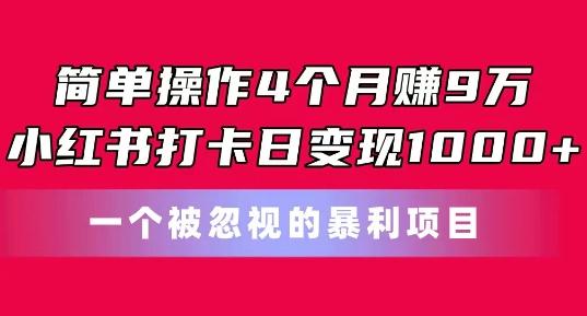 简单操作4个月赚9w，小红书打卡日变现1k，一个被忽视的暴力项目【揭秘】-有道资源网