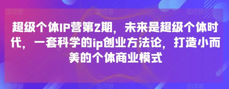 超级个体IP营第2期，未来是超级个体时代，一套科学的ip创业方法论，打造小而美的个体商业模式-有道资源网