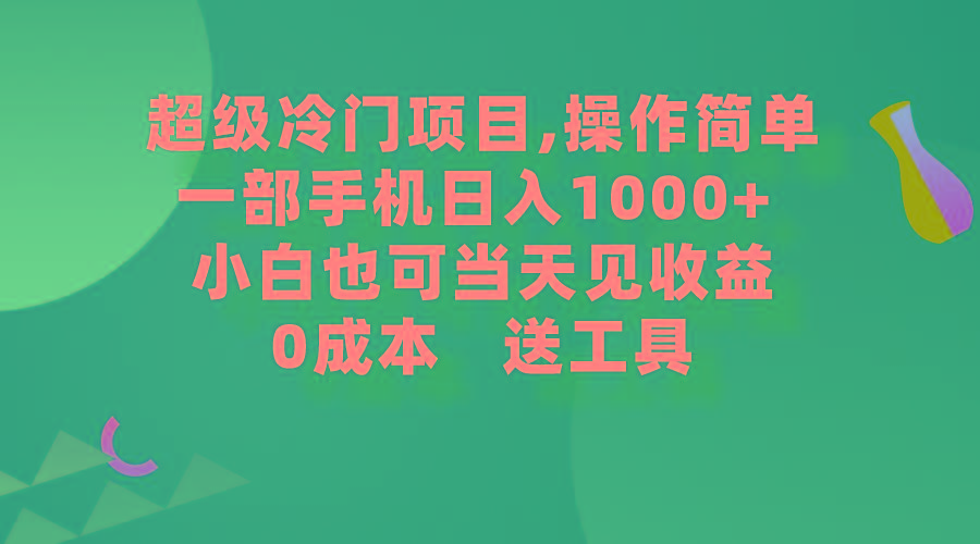 (9291期)超级冷门项目,操作简单，一部手机轻松日入1000+，小白也可当天看见收益-有道资源网