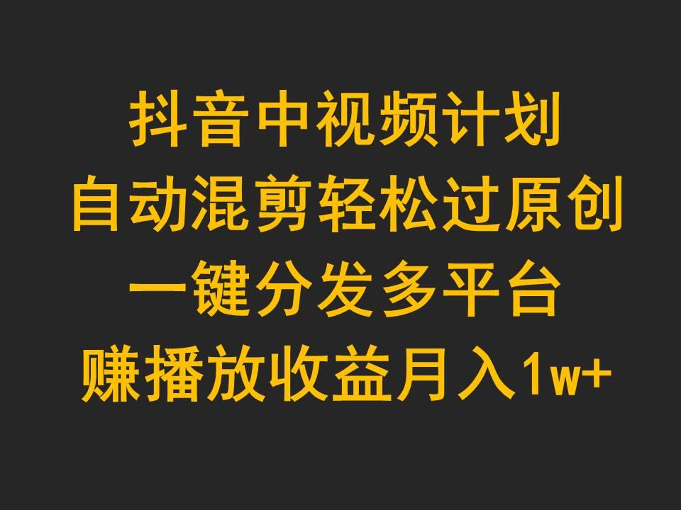 (9825期)抖音中视频计划，自动混剪轻松过原创，一键分发多平台赚播放收益，月入1w+-有道资源网