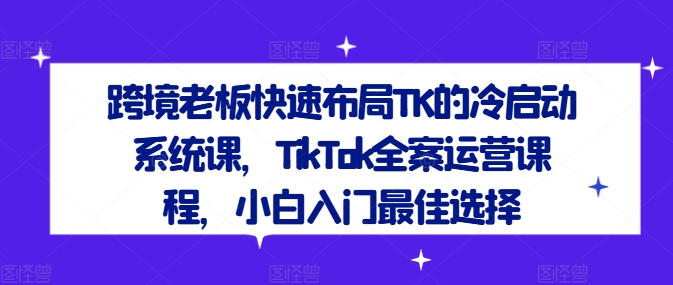 跨境老板快速布局TK的冷启动系统课，TikTok全案运营课程，小白入门最佳选择-有道资源网