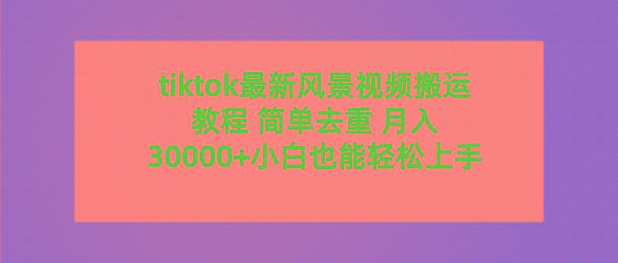 (9804期)tiktok最新风景视频搬运教程 简单去重 月入30000+附全套工具-有道资源网