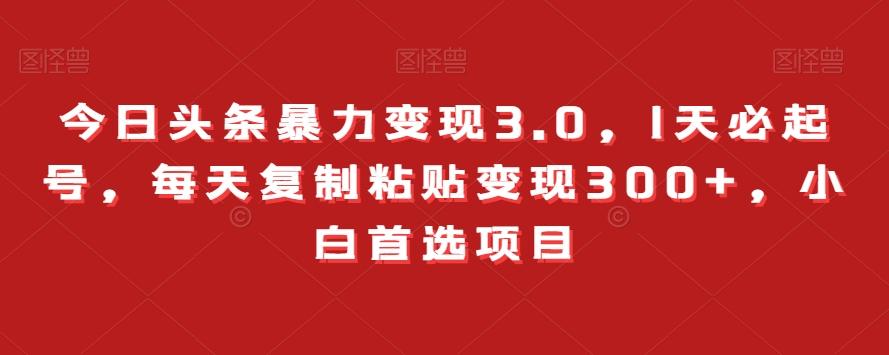 今日头条暴力变现3.0，1天必起号，每天复制粘贴变现300+，小白首选项目-有道资源网