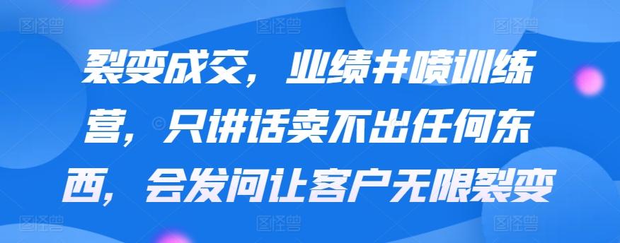 裂变成交，业绩井喷训练营，只讲话卖不出任何东西，会发问让客户无限裂变-有道资源网