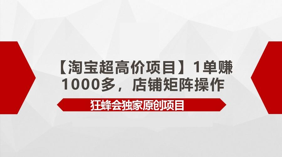 【淘宝超高价项目】1单赚1000多，店铺矩阵操作-有道资源网