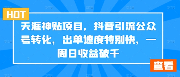 天涯神贴项目，抖音引流公众号转化，出单速度特别快，一周日收益破千-有道资源网