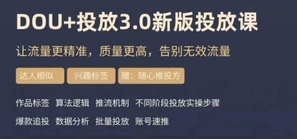 dou+豆荚投放实操课3.0新版，让流量更精准，质量更高，告别无效流量-有道资源网