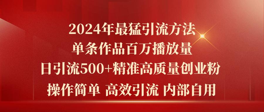 2024年最猛暴力引流方法，单条作品百万播放 单日引流500+高质量精准创业粉-有道资源网