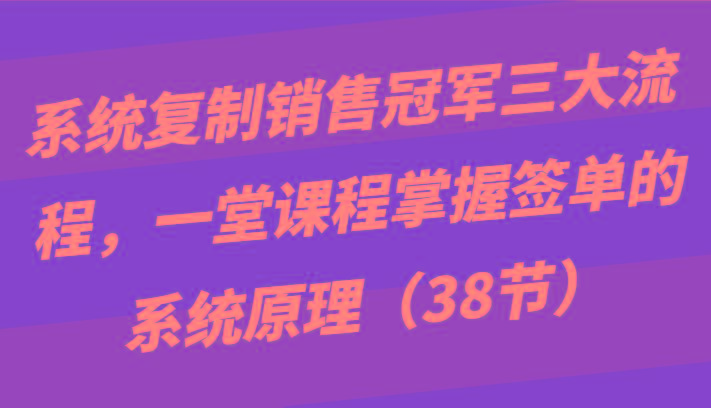 系统复制销售冠军三大流程，一堂课程掌握签单的系统原理(38节)-有道资源网