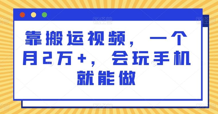 靠搬运视频，一个月2万+，会玩手机就能做-有道资源网