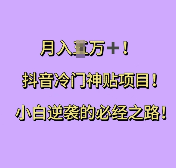 抖音冷门神贴项目，小白逆袭的必经之路，月入过W【揭秘】-有道资源网