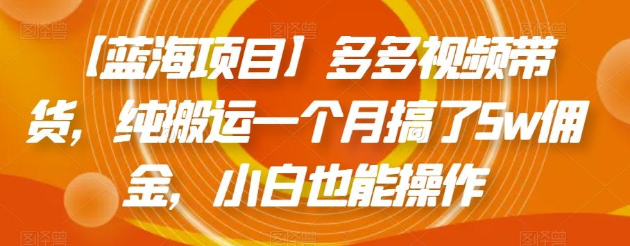 【蓝海项目】多多视频带货，纯搬运一个月搞了5w佣金，小白也能操作【揭秘】-有道资源网