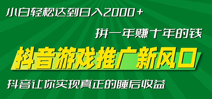 新风口抖音游戏推广—拼一年赚十年的钱，小白每天一小时轻松日入2000＋-有道资源网