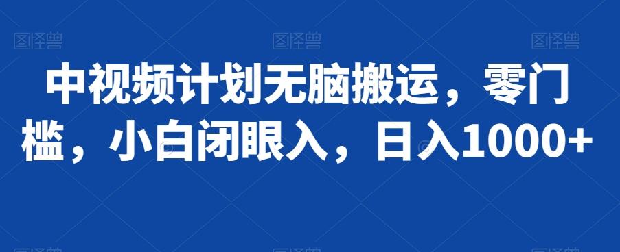 中视频计划无脑搬运，零门槛，小白闭眼入，日入1000+-有道资源网