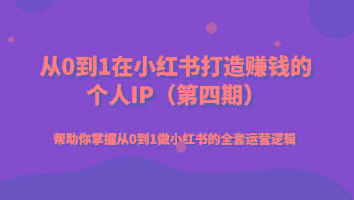 从0到1在小红书打造赚钱的个人IP(第四期)帮助你掌握从0到1做小红书的全套运营逻辑-有道资源网