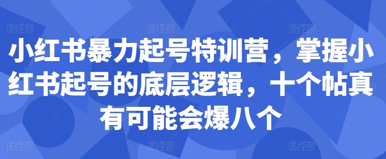 小红书暴力起号特训营，掌握小红书起号的底层逻辑，十个帖真有可能会爆八个-有道资源网