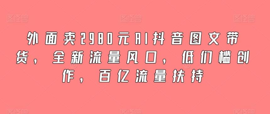 外面卖2980元AI抖音图文带货，全新流量风口，低们槛创作，百亿流量扶持-有道资源网