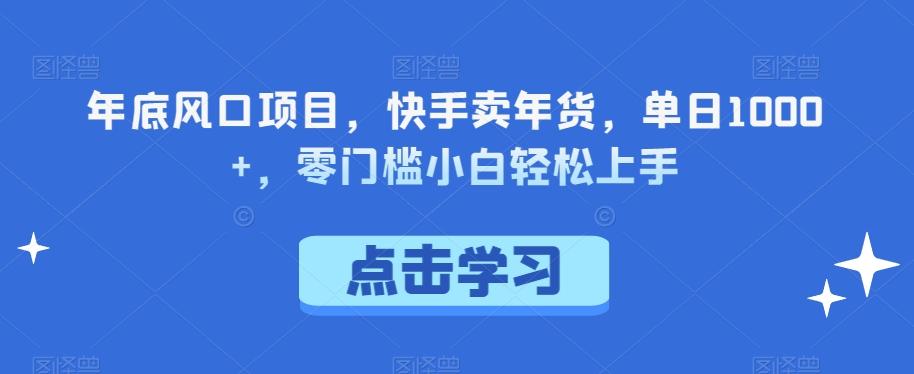 年底风口项目，快手卖年货，单日1000+，零门槛小白轻松上手-有道资源网