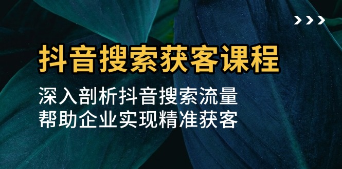 抖音搜索获客课程：深入剖析抖音搜索流量，帮助企业实现精准获客-有道资源网