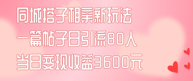 同城搭子相亲新玩法一篇帖子引流80人当日变现3600元(项目教程+实操教程)【揭秘】-有道资源网