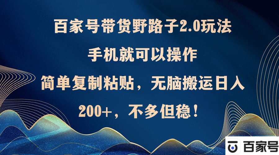 百家号带货野路子2.0玩法，手机就可以操作，简单复制粘贴，无脑搬运日…-有道资源网