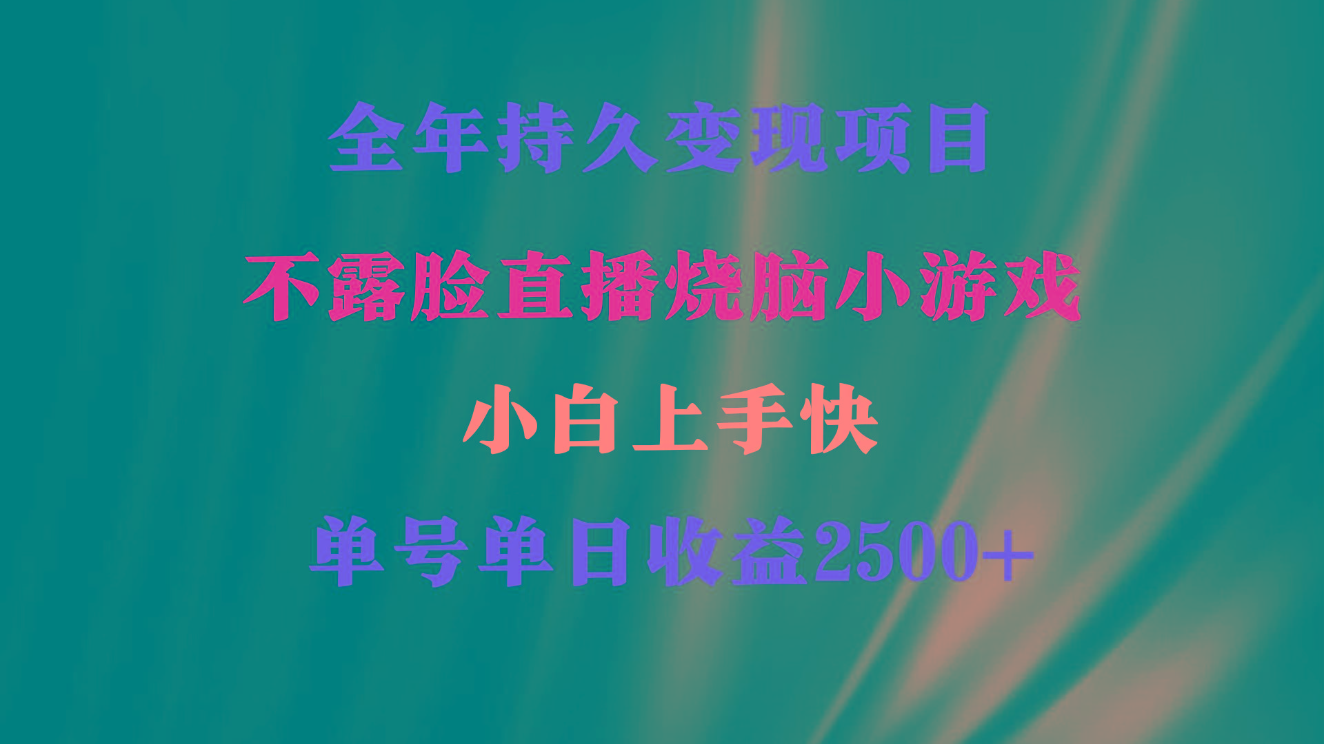 2024年 最优项目，烧脑小游戏不露脸直播  小白上手快 无门槛 一天收益2500+-有道资源网