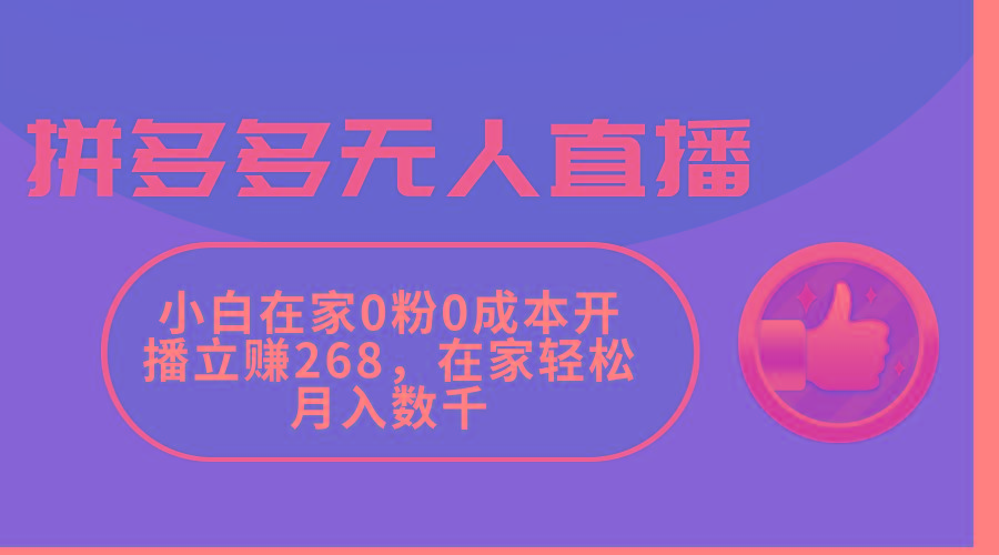 拼多多无人直播，小白在家0粉0成本开播立赚268，在家轻松月入数千-有道资源网