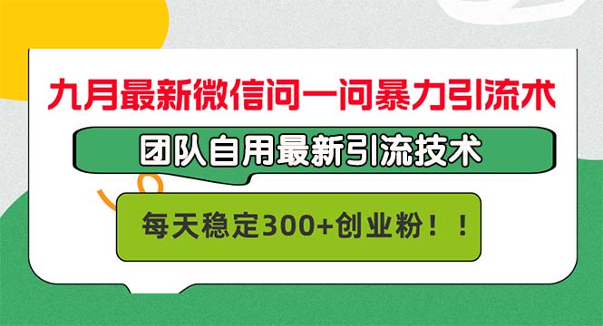 九月最新微信问一问暴力引流术，团队自用引流术，每天稳定300+创…-有道资源网