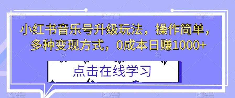 小红书音乐号升级玩法，操作简单，多种变现方式，0成本日赚1000+【揭秘】-有道资源网