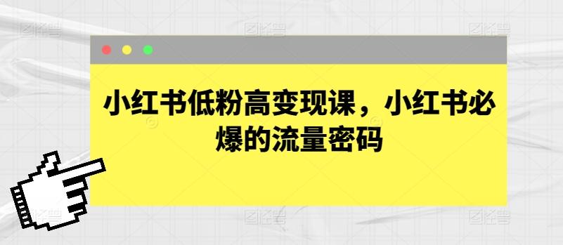 小红书低粉高变现课，小红书必爆的流量密码-有道资源网