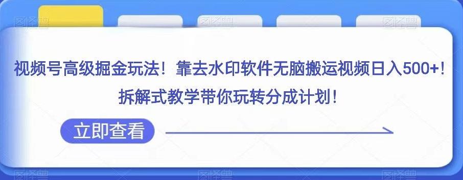 视频号高级掘金玩法，靠去水印软件无脑搬运视频日入500+，拆解式教学带你玩转分成计划【揭秘】-有道资源网