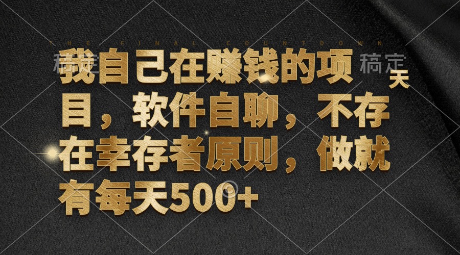 我自己在赚钱的项目，软件自聊，不存在幸存者原则，做就有每天500+-有道资源网