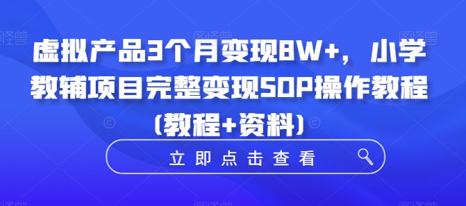 虚拟产品3个月变现8W+，小学教辅项目完整变现SOP操作教程(教程+资料)-有道资源网