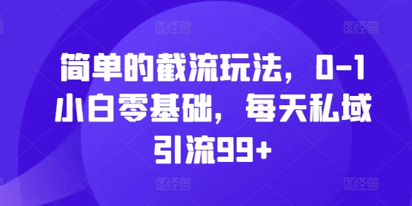 简单的截流玩法，0-1小白零基础，每天私域引流99+【揭秘】-有道资源网