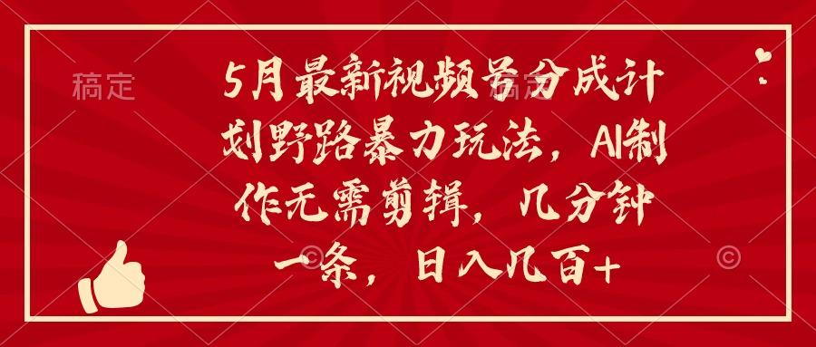 5月最新视频号分成计划野路暴力玩法，ai制作，无需剪辑。几分钟一条，…-有道资源网