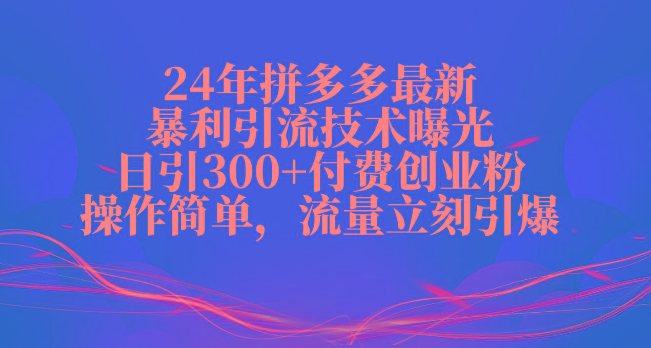 24年拼多多最新暴利引流技术曝光，日引300+付费创业粉，操作简单，流量…-有道资源网