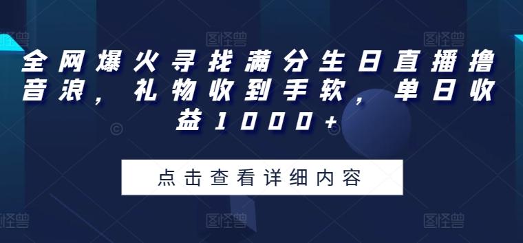 全网爆火寻找满分生日直播撸音浪，礼物收到手软，单日收益1000+【揭秘】-有道资源网