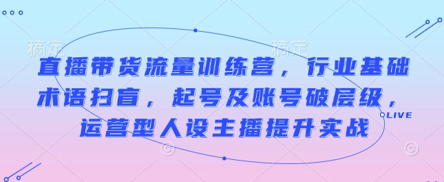 直播带货流量训练营，行业基础术语扫盲，起号及账号破层级，运营型人设主播提升实战-有道资源网